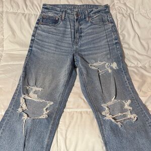 American Eagle Outfitters Women's Distressed Blue Straight Leg Jeans